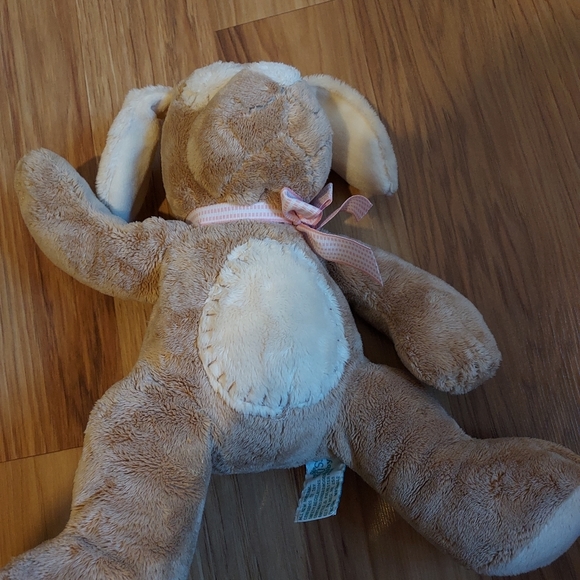 Russ Berrie Baby Mocha Tan Brown Puppy Dog Plush Stuffed Lovey Rattle Pink Bow - Picture 9 of 9